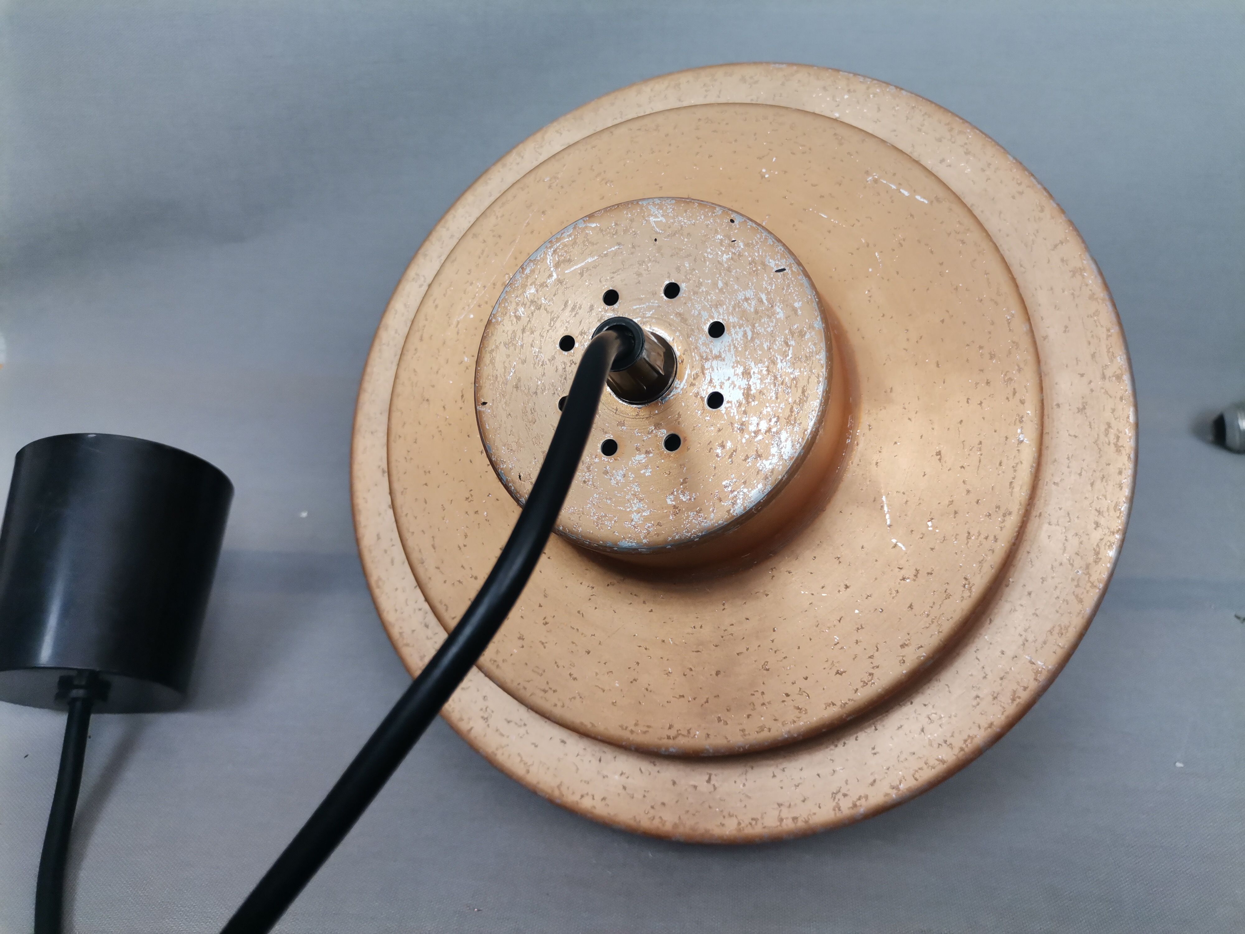 MidCentury Modern clear glass and copper colored aluminium hanging lamp, 1960s