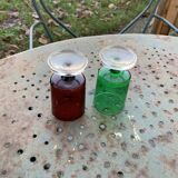 11 wine or aperitif glasses, 6 green and 5 red vintage 1970