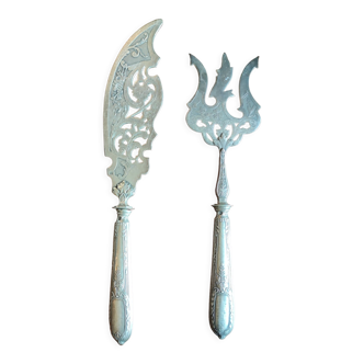 Old silver metal fish cutlery