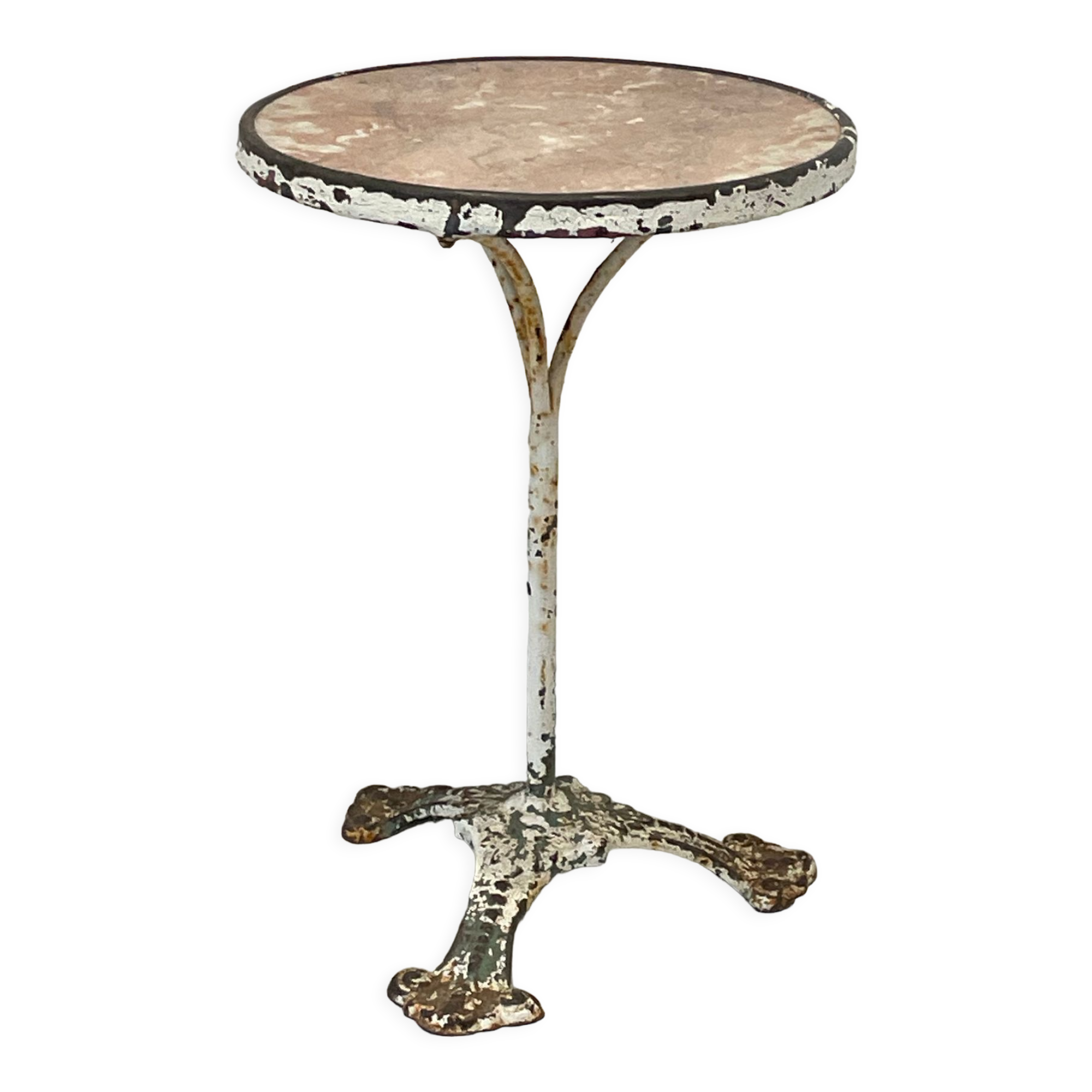 Table guéridon de terrasse guinguette bord de loire, fer, fonte et marbre