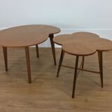 Wooden clover side table, compass feet, 50s
