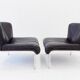 Eurochair set of 2 black leather lounge chairs by Girsberger