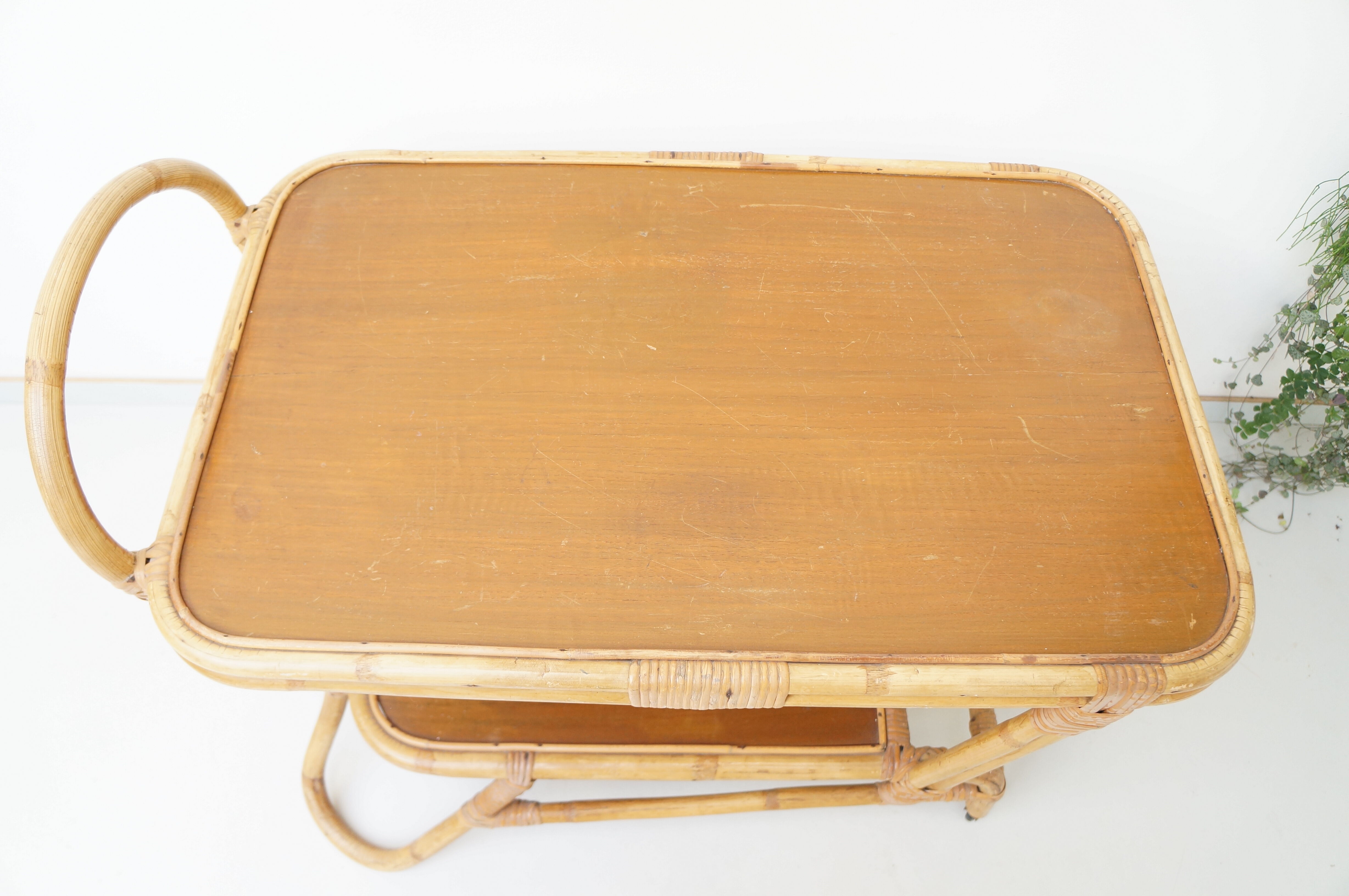 Vintage rattan bamboo serving tray 1960