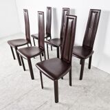 Vintage brown leather dining chairs, set of 6, 1980s