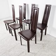 Vintage brown leather dining chairs, set of 6, 1980s