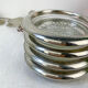 4 vintage glass coasters in glass and silver metal Leonard Silverplate style