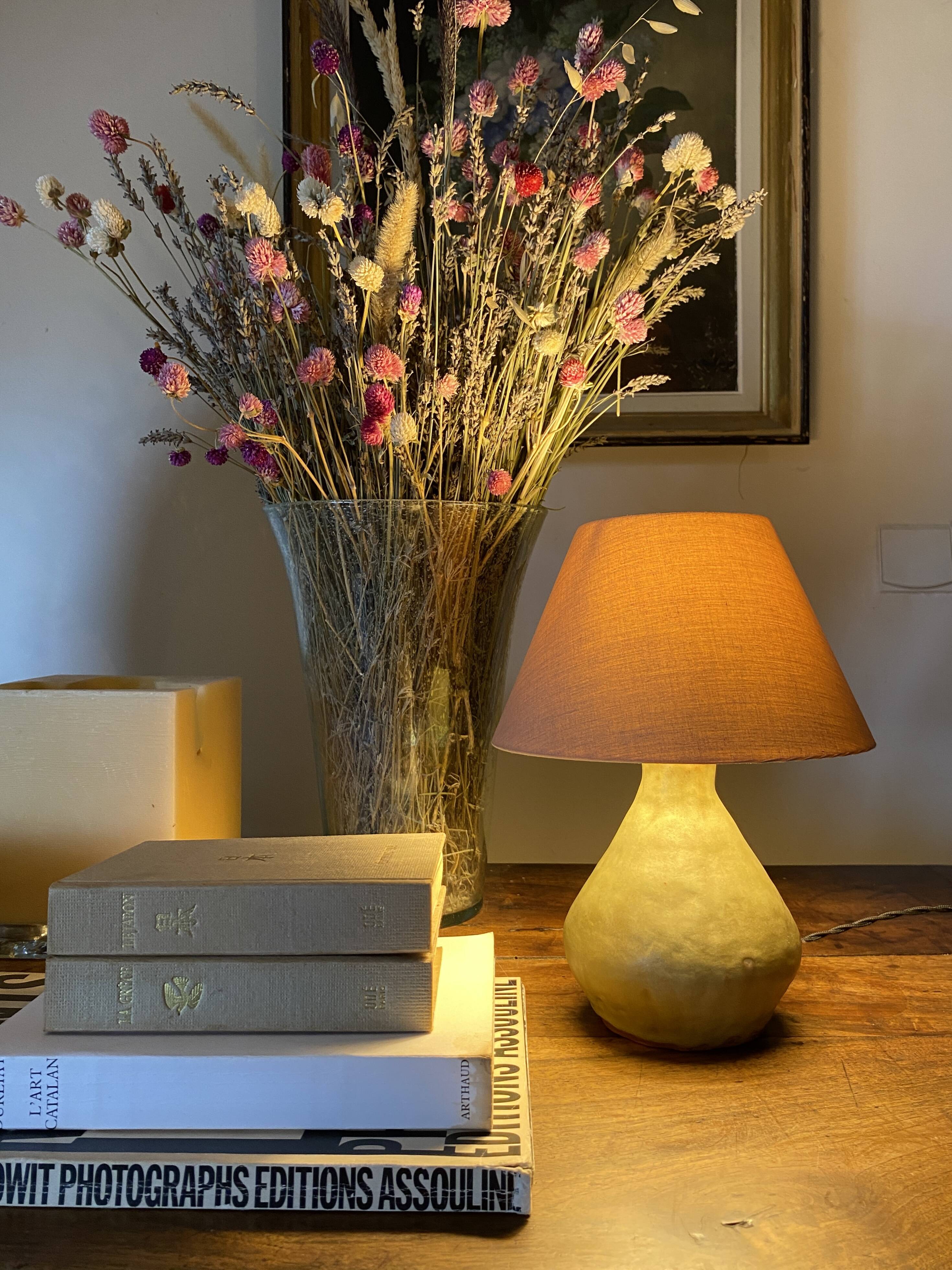 Ceramic lamp, 2M fabric cable, cotton lampshade