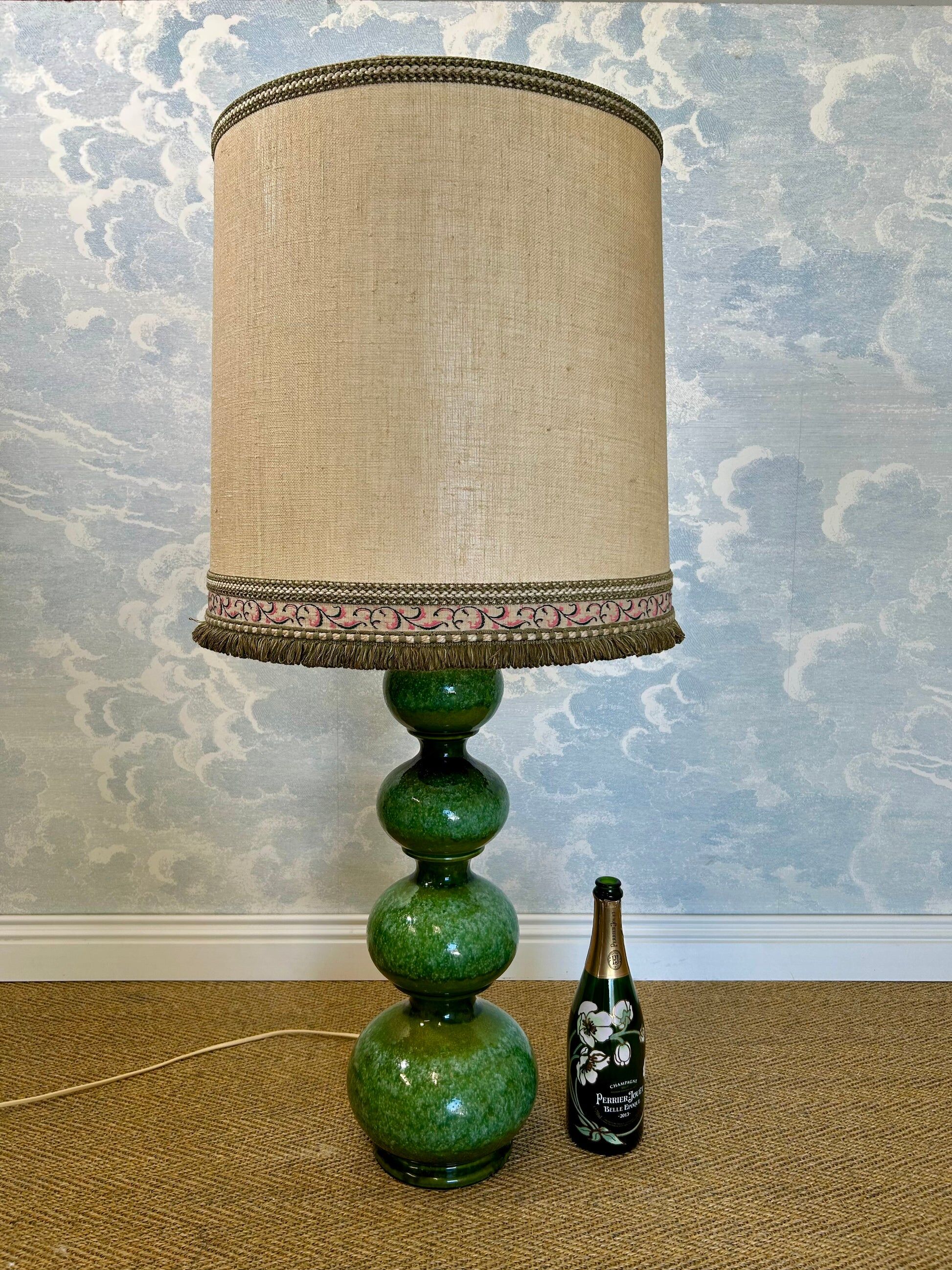 Green ceramic sun lamp/table, Kaiser Leuchten, Germany, 1960s elegance.