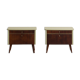 Pair of vintage bedside tables completely restyled in pale green on solid beech compass legs