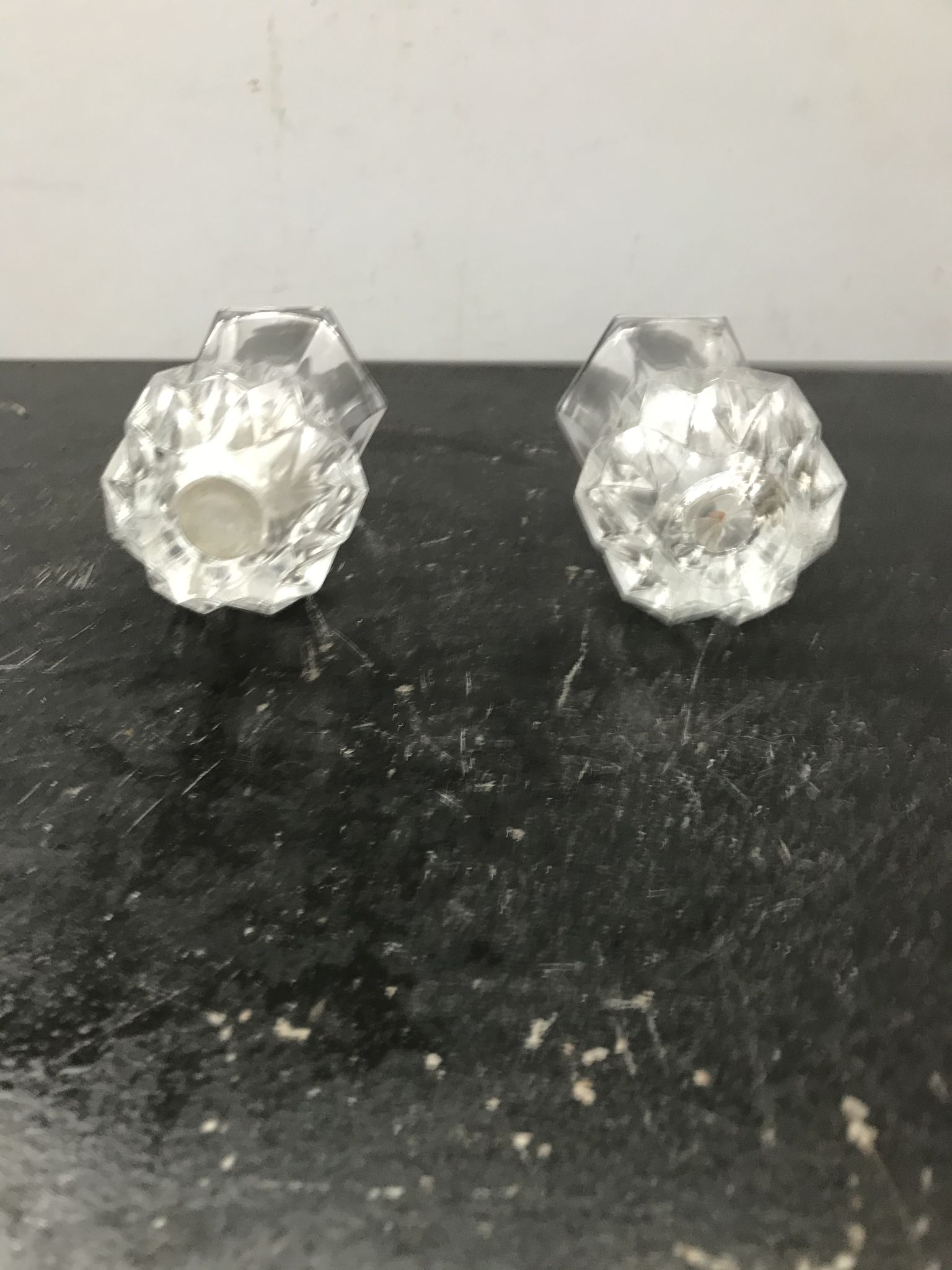 Pair Old Crystal Salerons Small Model Vintage Kitchen Utensils