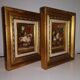 Paire de tableau nature morte sur bois bouquet de fleurs vintage