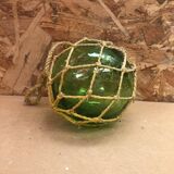 Old Glass Float Marine Ball With Vintage Net