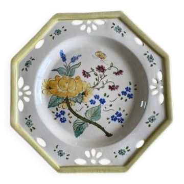 Assiette ancienne décor floral peint à la main - Farandol - 29 cm - Verte