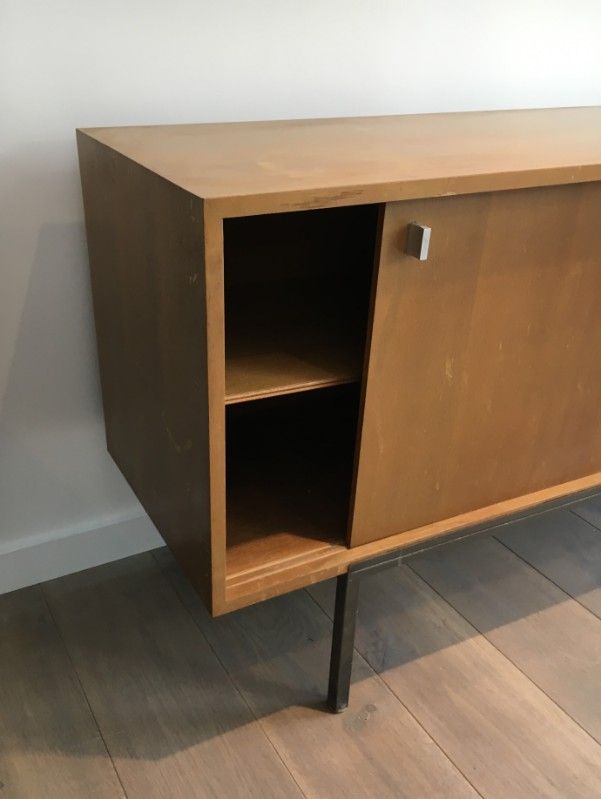 Sideboard with double sliding doors and bar on a metal base