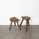 Set of 2 wooden tripod stools