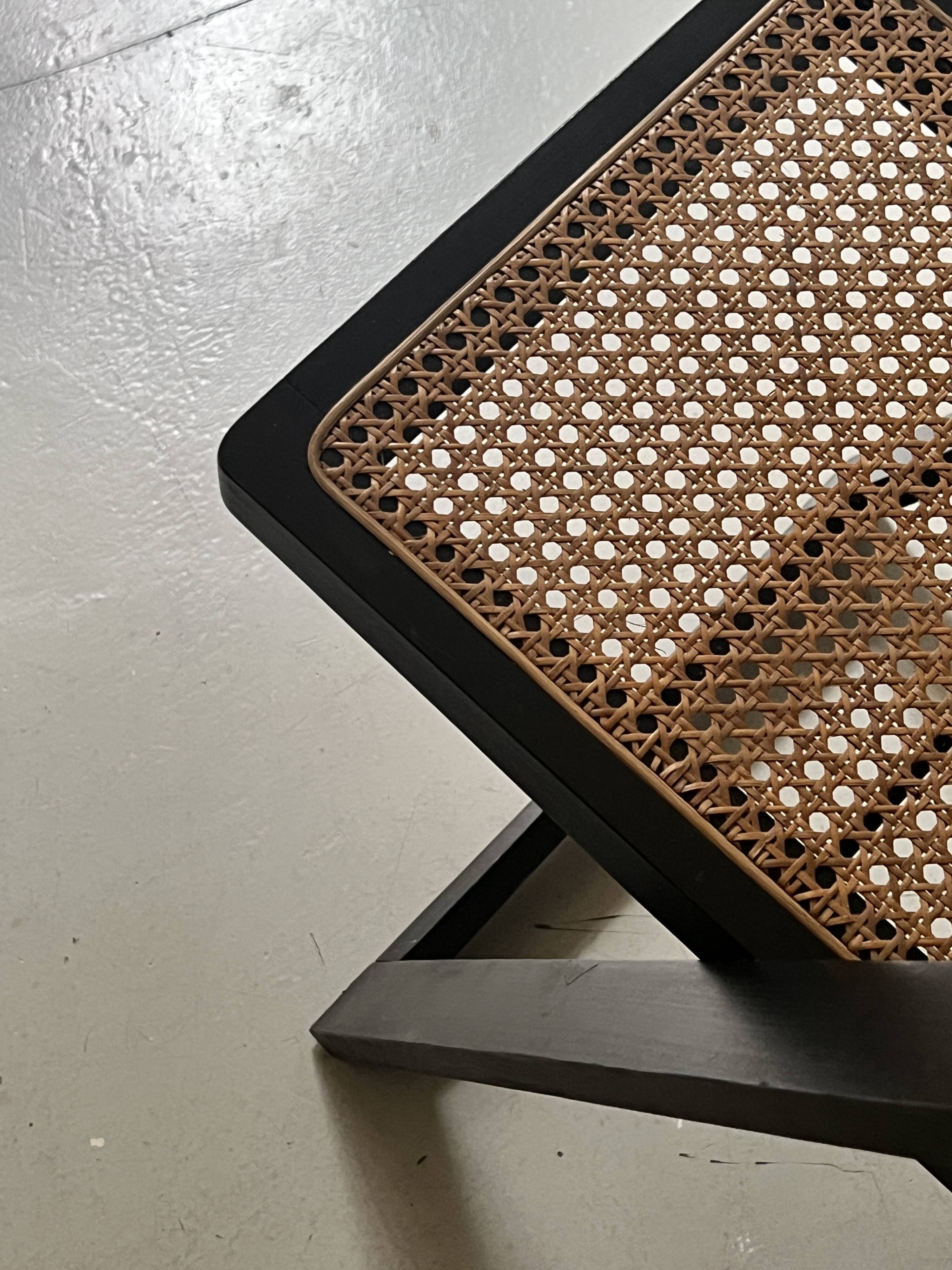 Folding designer chair in black wood and caning, Aldo Jacober 1970