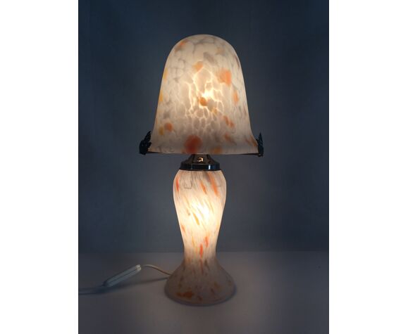 Lampe champignon en pâte de verre blanche tacheté orange à 2 feux, style  Art Déco. Année 60 | Selency