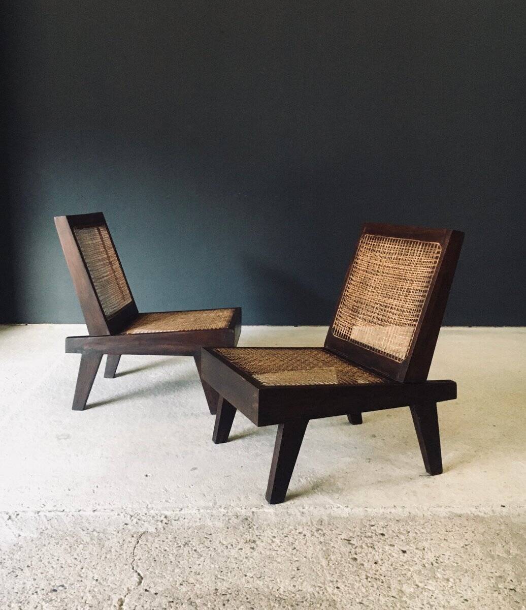 Low Modernist Folding Chairs by Pierre Jeanneret for Chandigarh, India, 1960s, Set of 2