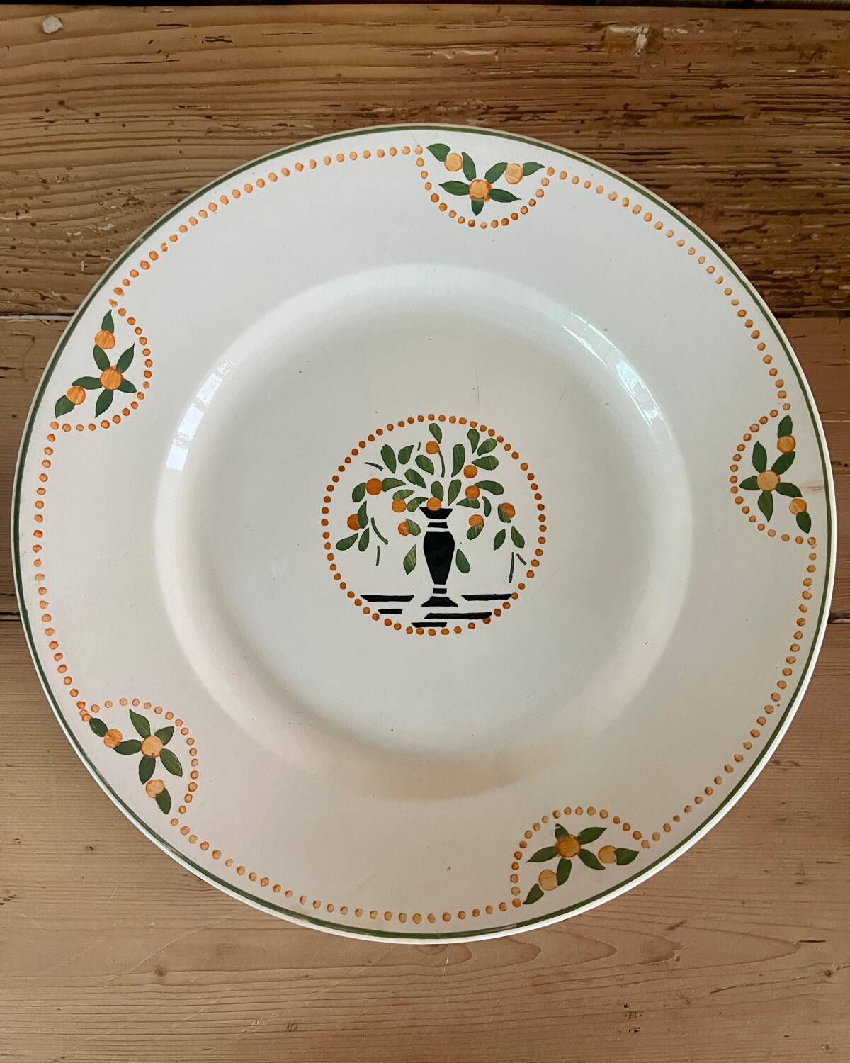 Large round iron earth dish Longwy Brest