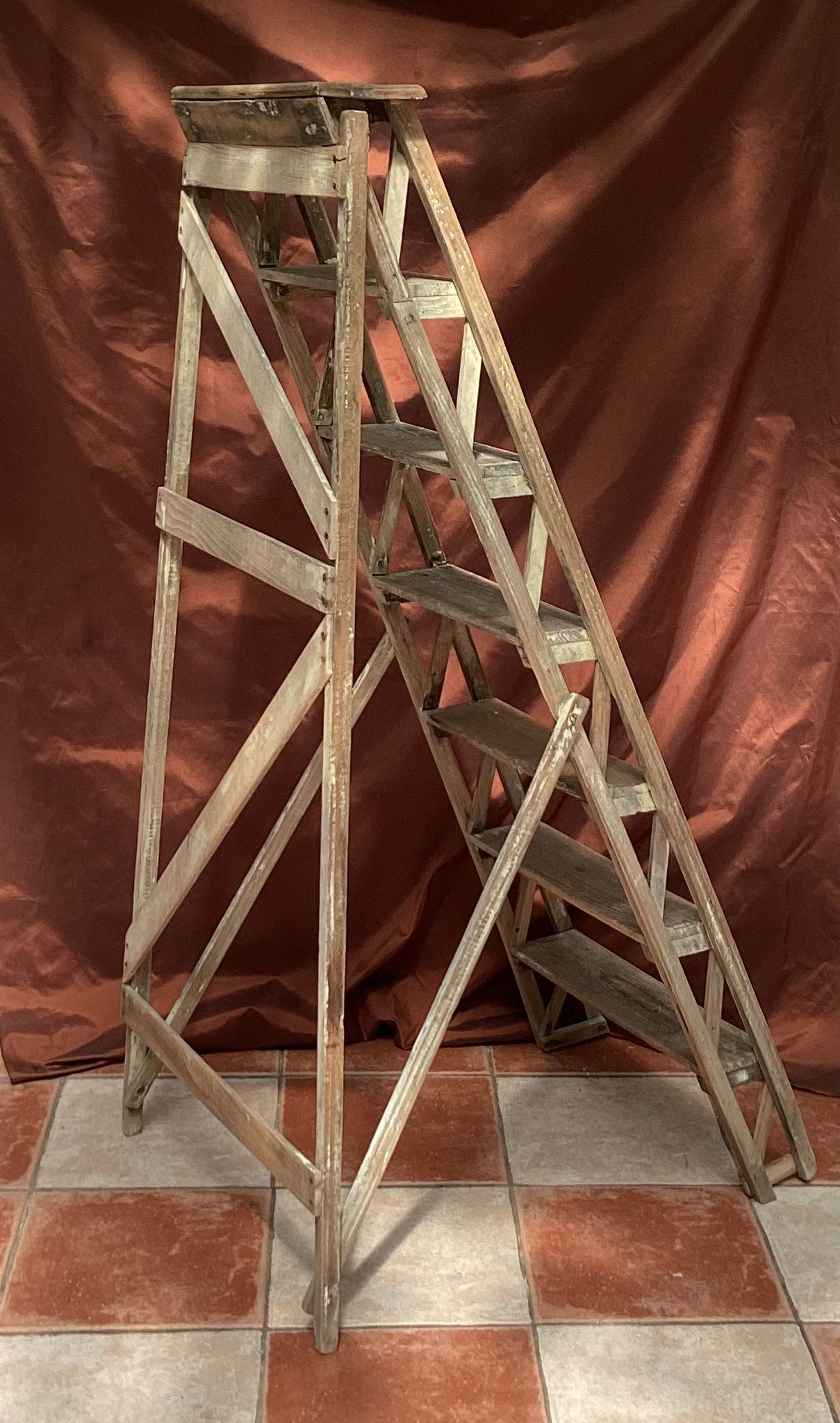 Wooden painter's stepladder in the middle of XX century foldable