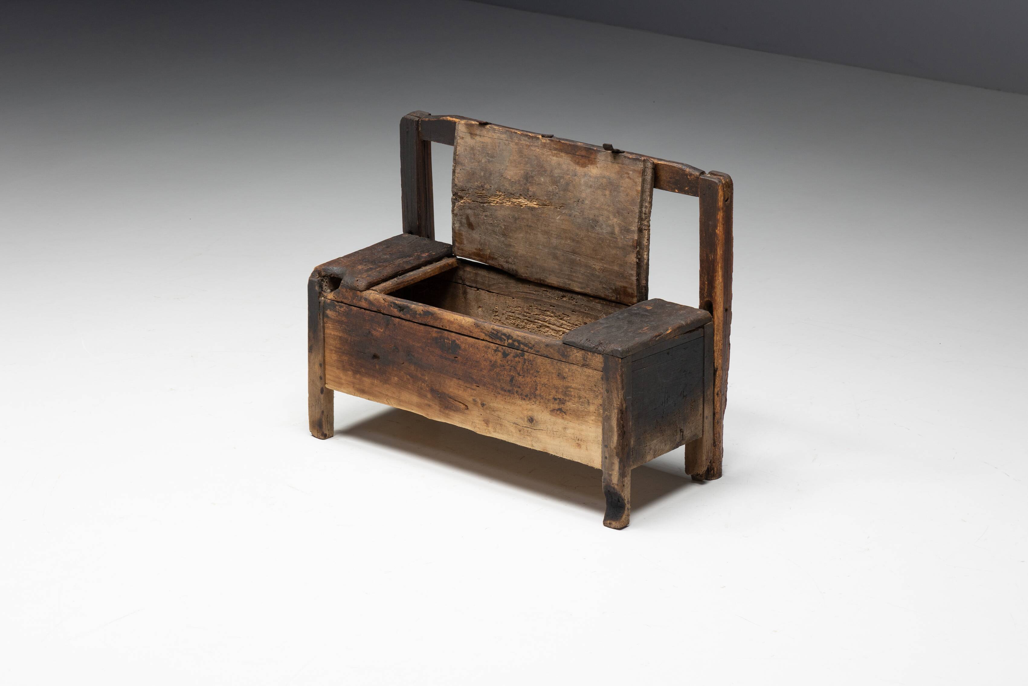 Primitive Wabi Sabi Chest Bench, France, 19th Century
