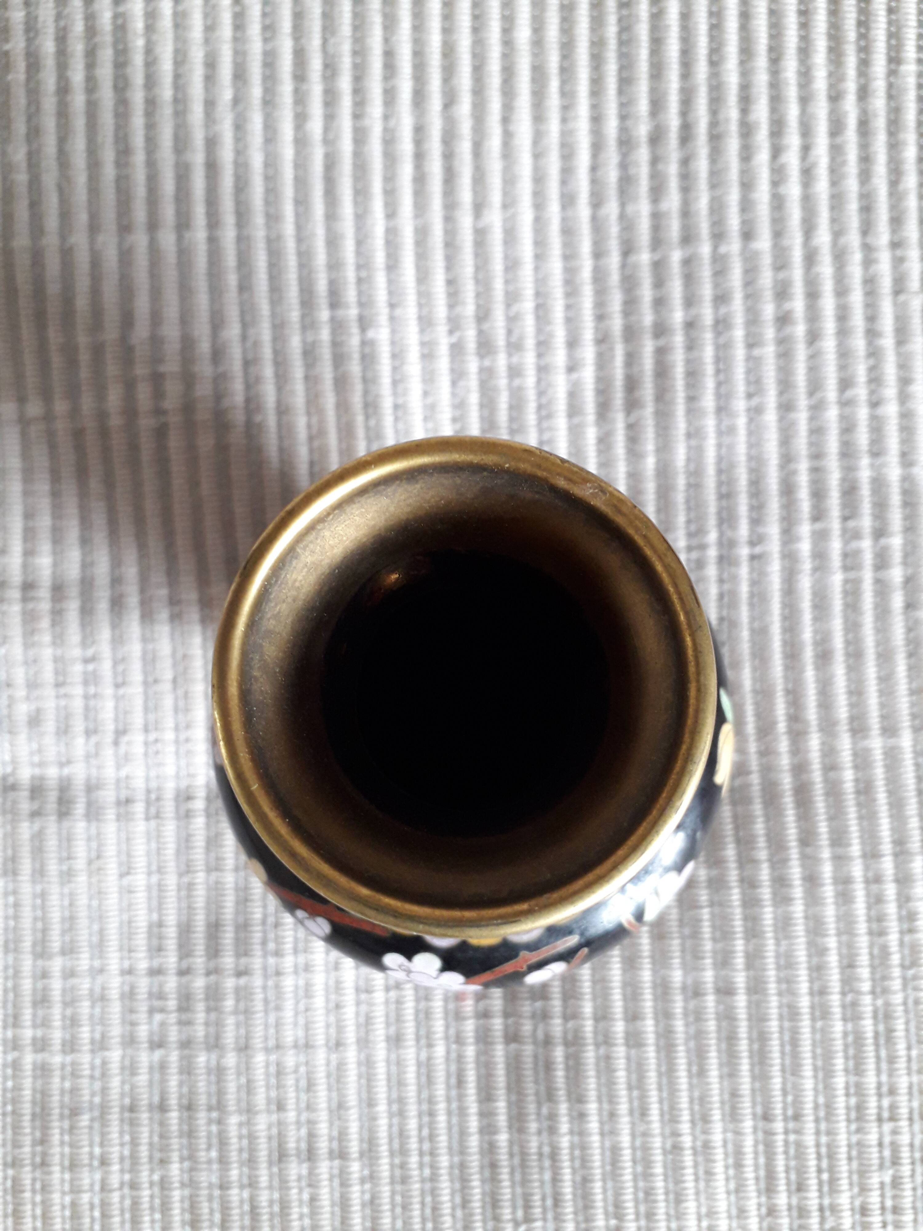 Vintage cloisonné enamel vase with floral and bird decoration