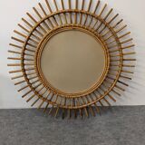 Miroir soleil  XL en rotin des années 50/60