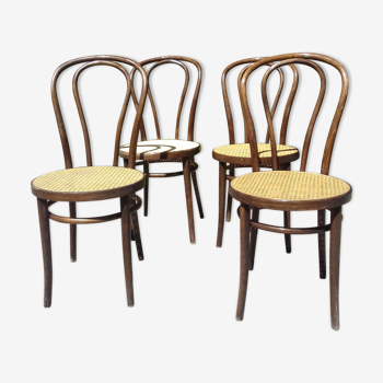 Ensemble de 4 chaises bistrot cannées ZPM Radomsko design Thonet