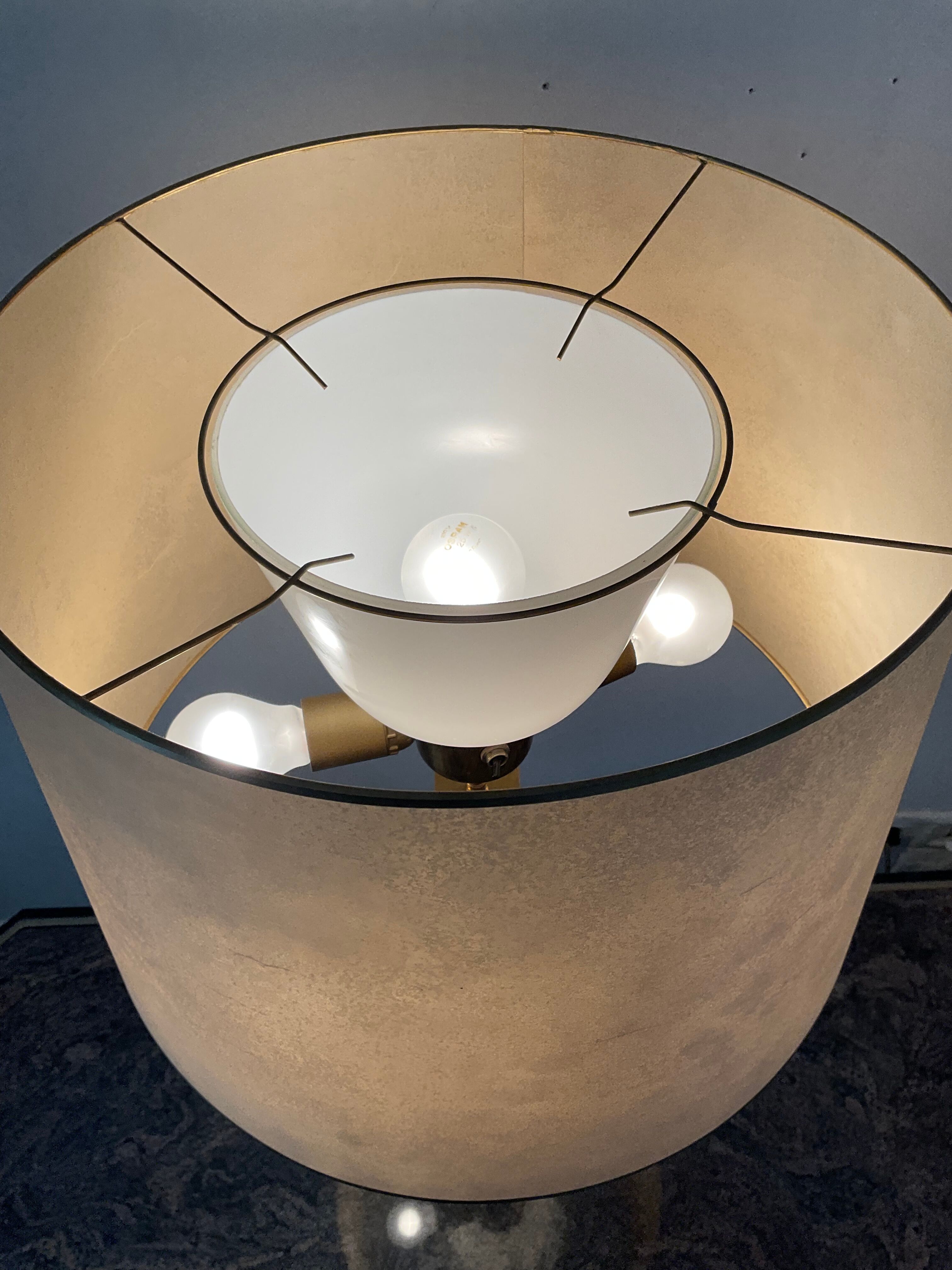 Empire style column lamp in bronze, opaline and marble