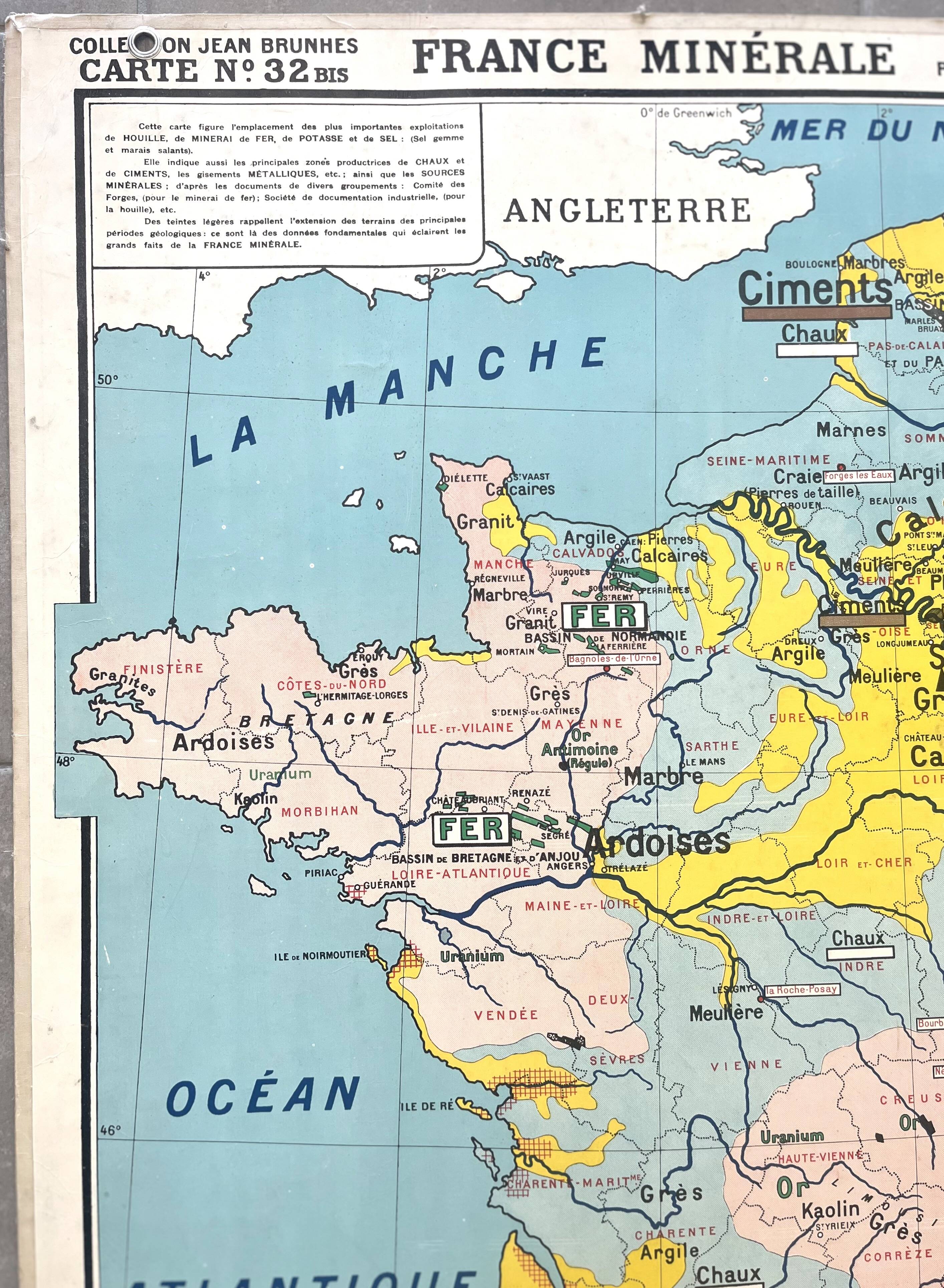Old school map Hatier Brunhes 32, 1940 - Mineral France