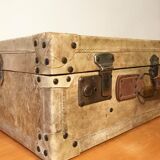 Vintage parchment beige and leather suitcase