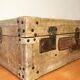 Vintage parchment beige and leather suitcase