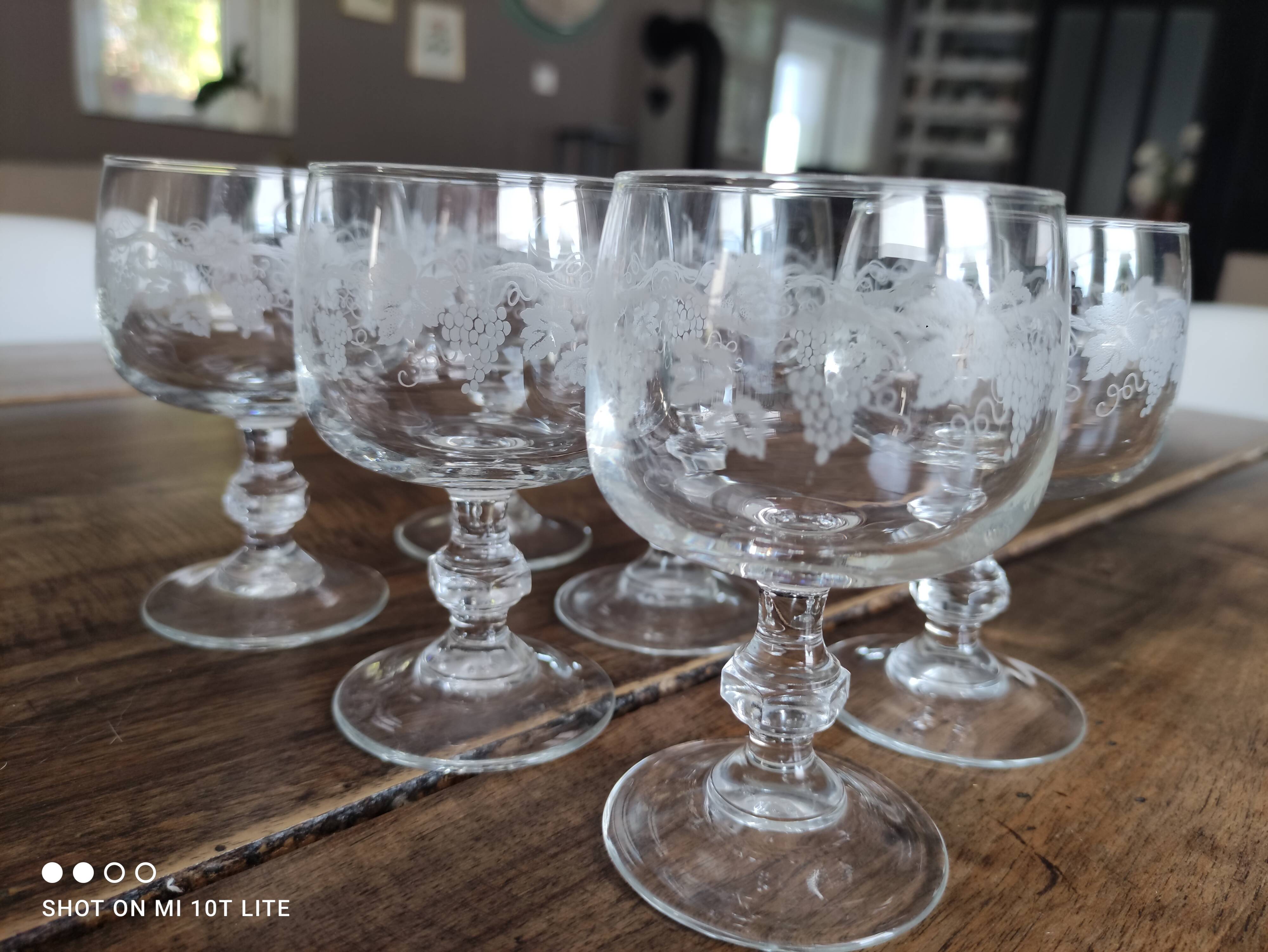 Lot de 6 verres à vin ballon buvant filigrané grappes de raisin