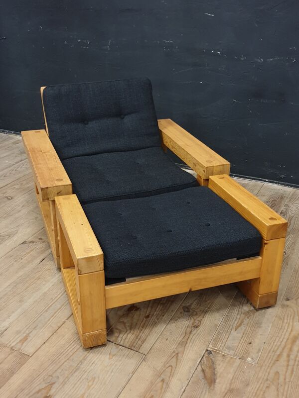 fauteuil et ottoman architonique 1970 en pin massif