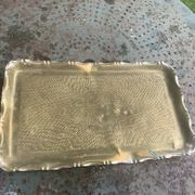 Large rectangular tray in vintage, artisanal and oriental hammered metal