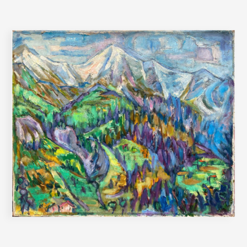 Tableau "les alpes" hst m. guetta-fattal (1922-2009) fauvisme montagne