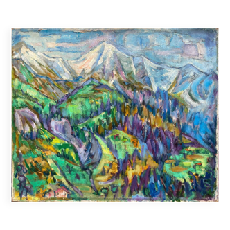 Tableau "les alpes" hst m. guetta-fattal (1922-2009) fauvisme montagne