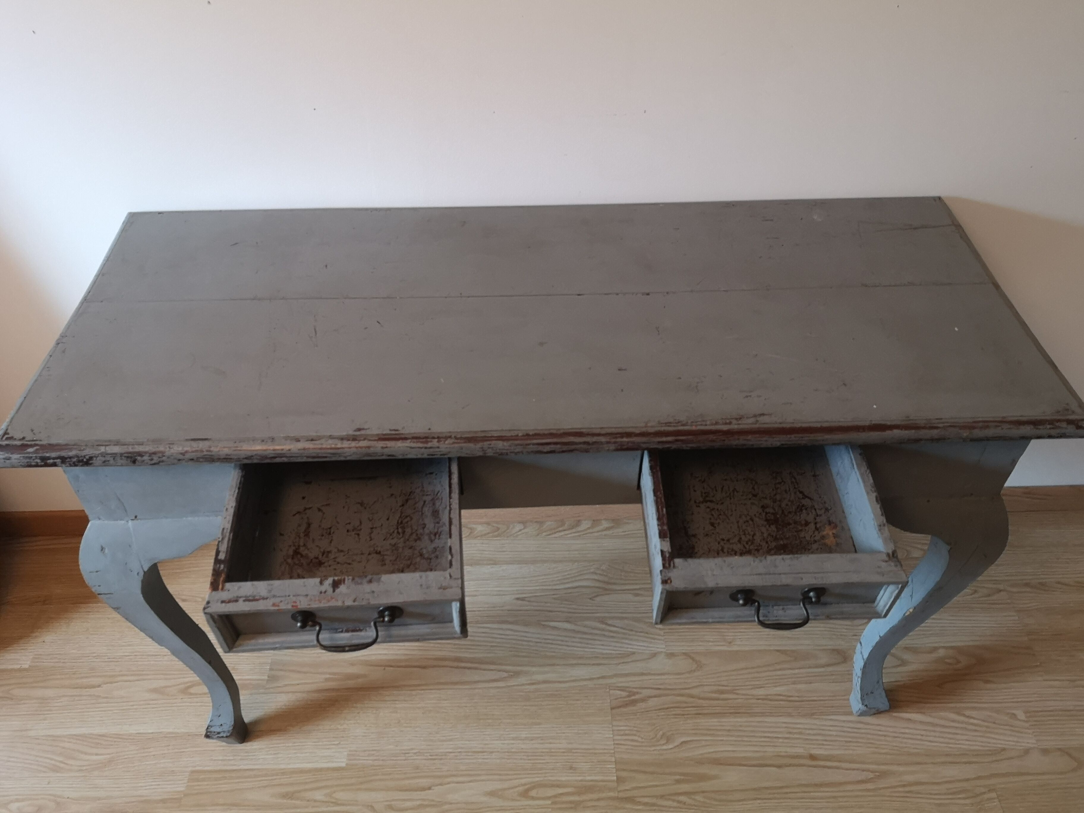 Console en teck vintage grise