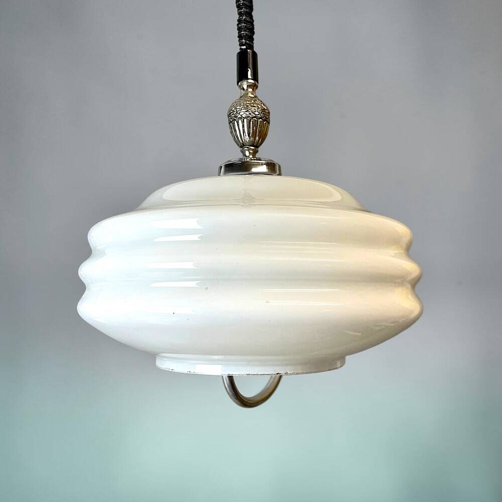 Mid Century white glass pull down  pendant lamp