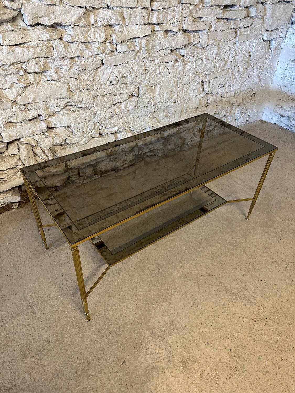 Vintage 1970s brass neoclassical style coffee table