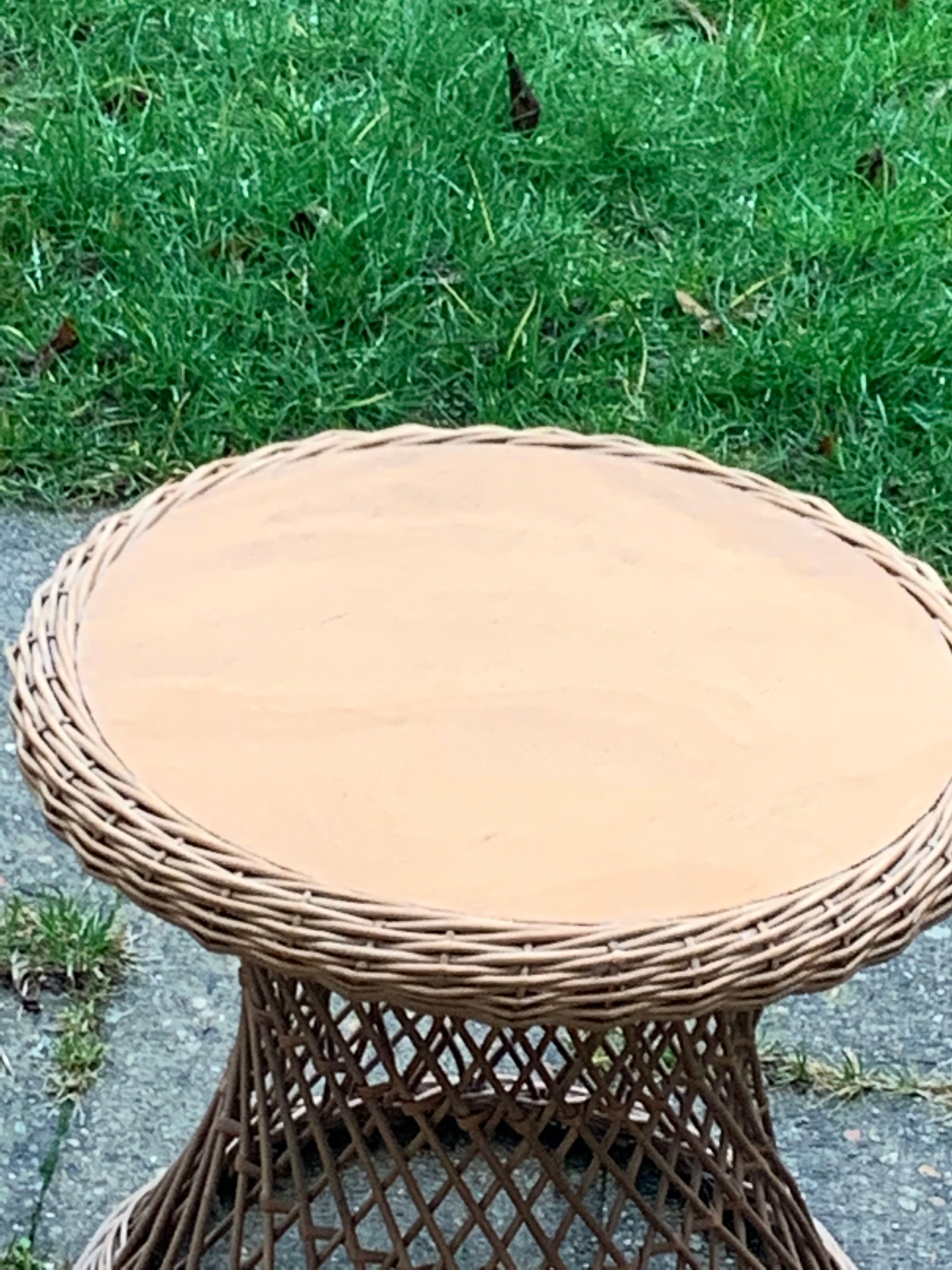 Small Vintage Wood and Rattan Roundtable 1960