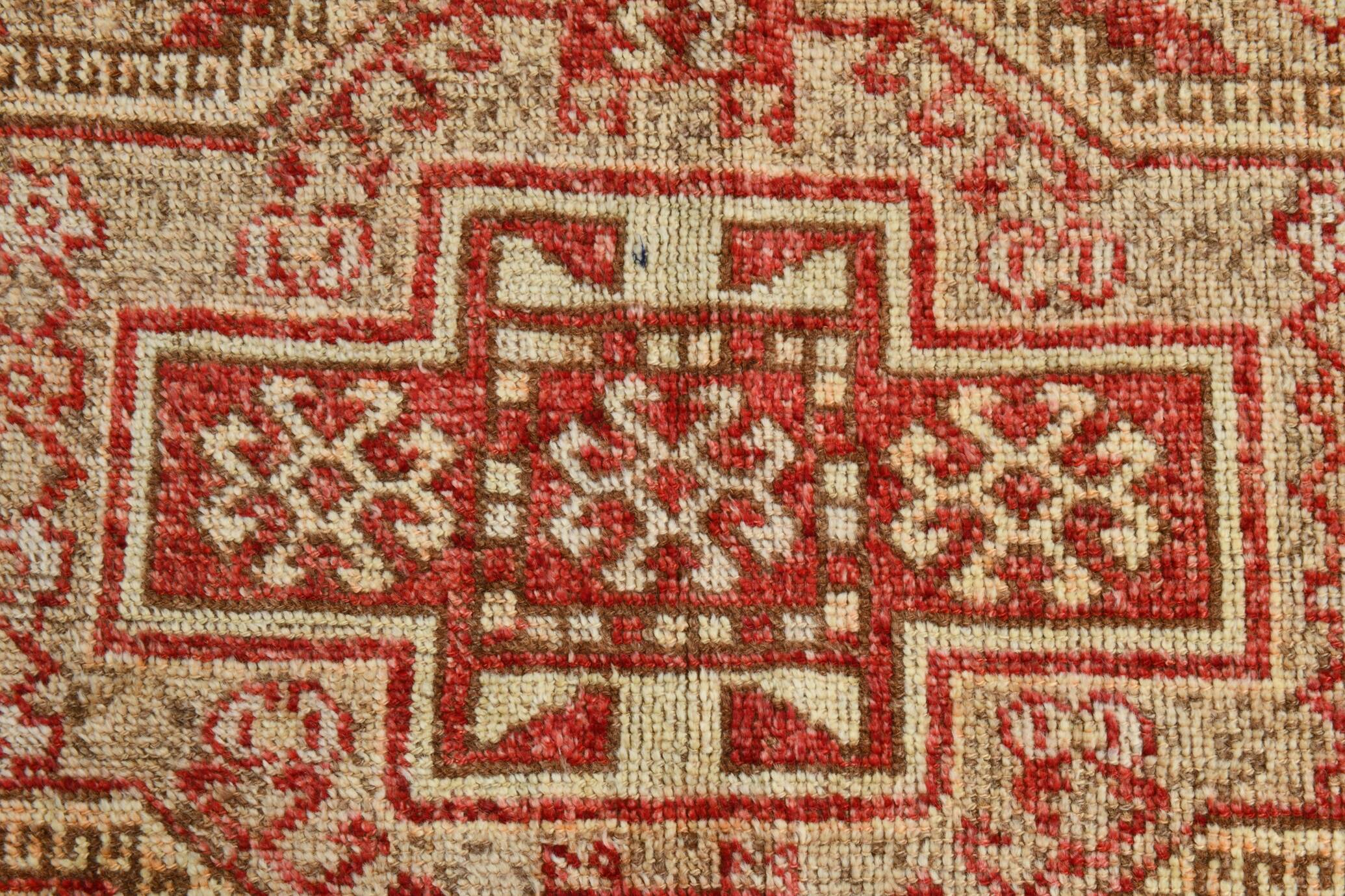 Tarecotta Red & Beige Long Wide Kilim Rug, Ethnic Patterned Rug, 141x309 Cm