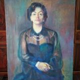 Portrait à l'huile de profil d'une femme du milieu du XXe siècle