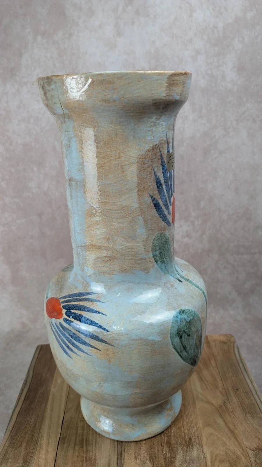 Large vintage vase Saint-Clément France – hand-painted floral decoration