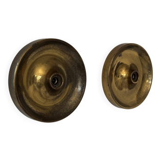 Vintage "disc" wall sconces, patinated brass, Italy 1970.