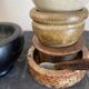 6 mini ceramic bowls, mother-of-pearl spoon