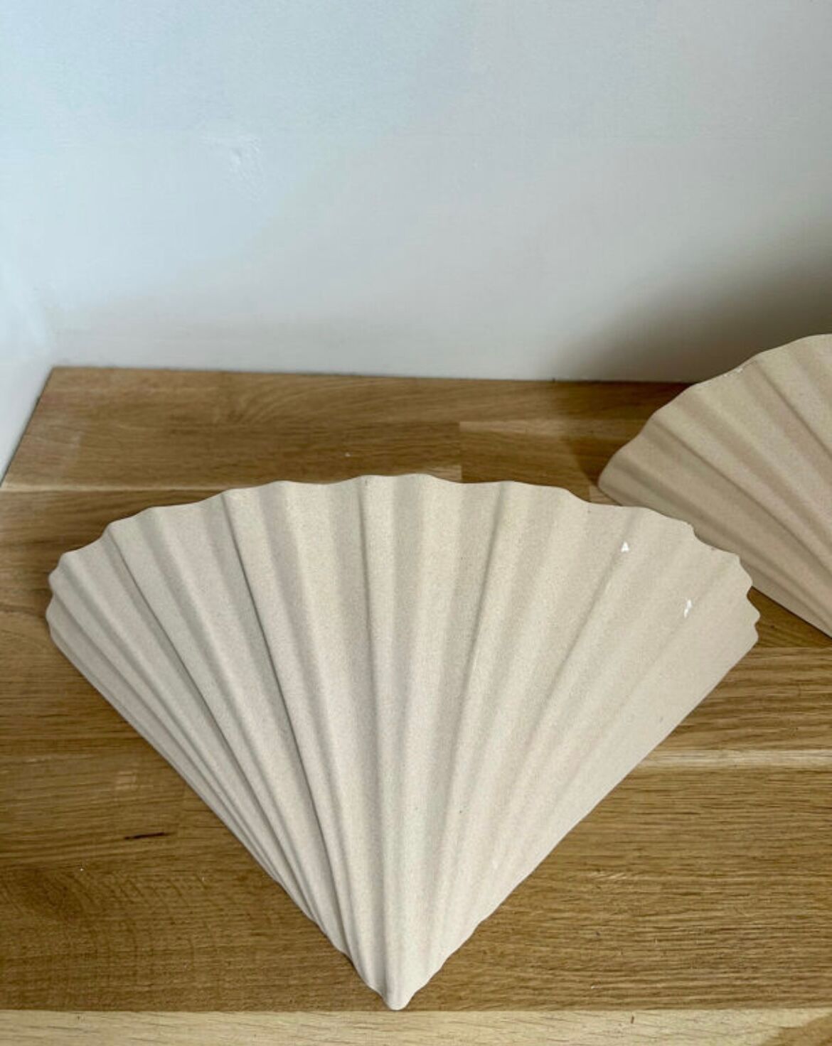 Pair of vintage beige shell wall lamp, France 1970
