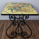 Wrought iron coffee table porcelain tray painted with a vintage Provencal scene 60s/70s