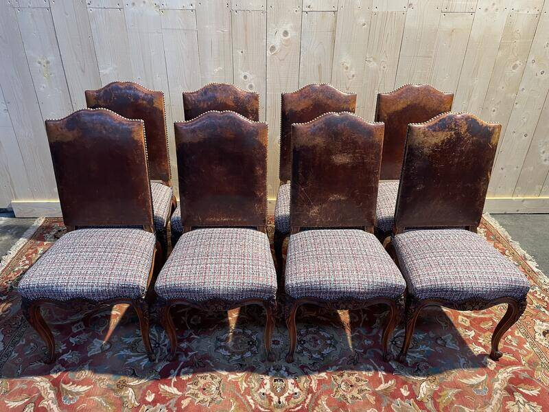 Set of 8 Louis XV style walnut chairs