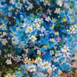 Oil on canvas bouquet of forget-me-nots